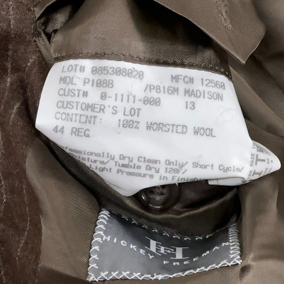 Hickey Freeman Madison Worsted Wool Pinstripe Blazer in Brown Men's Size 44R - Picture 7 of 9